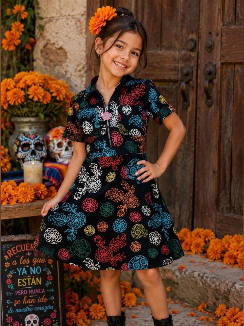 Disney COCO Multicolor Floral Zip-Front Mini Dress